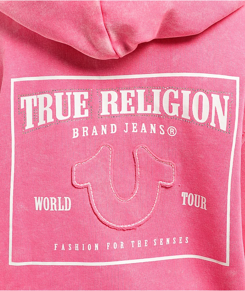 True Religion Acid Wash Big T Hot Pink Zip Hoodie | Mission Valley
