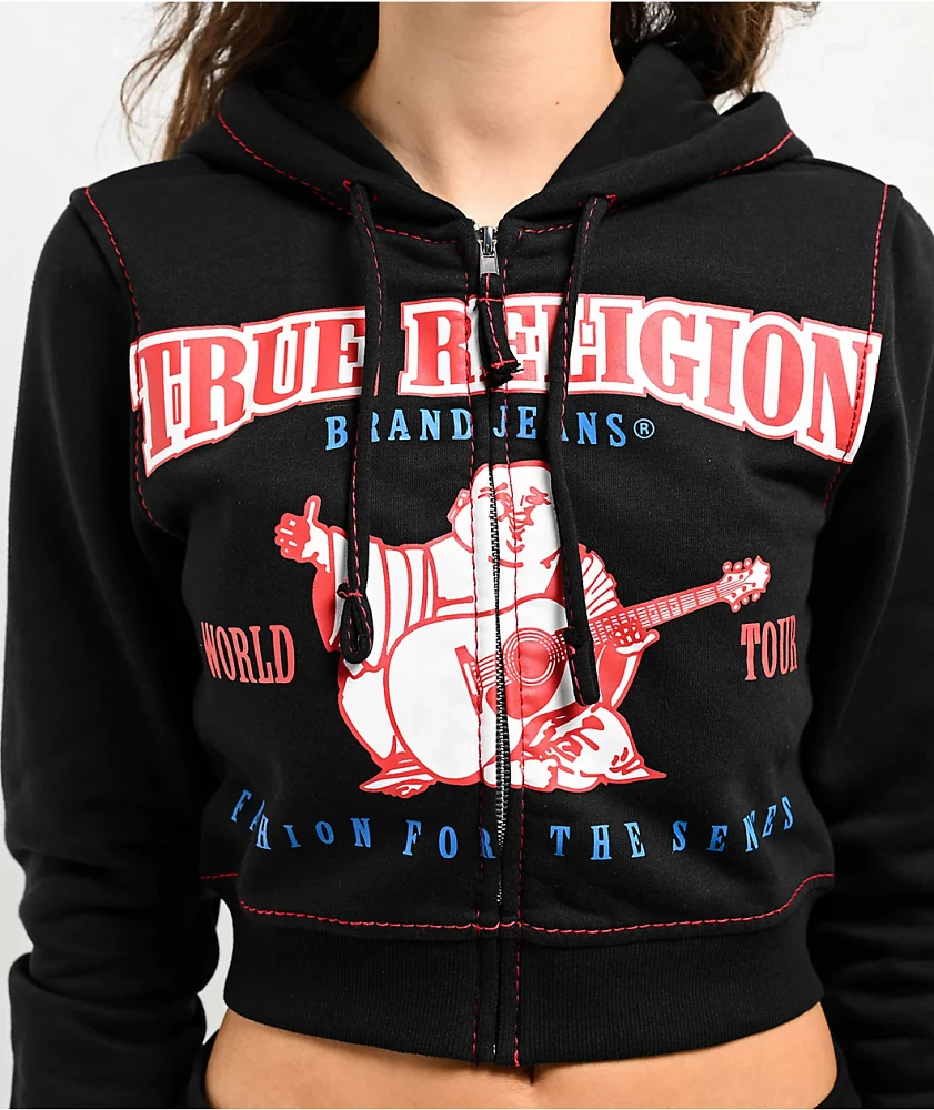 True Religion Anniversary Big T Black Crop Zip Hoodie at Foxvalley