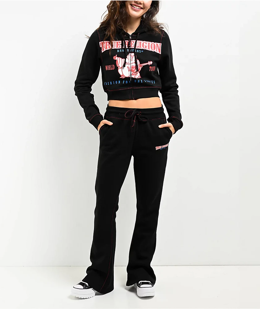True Religion Anniversary Big T Black Crop Zip Hoodie | Liberty Center