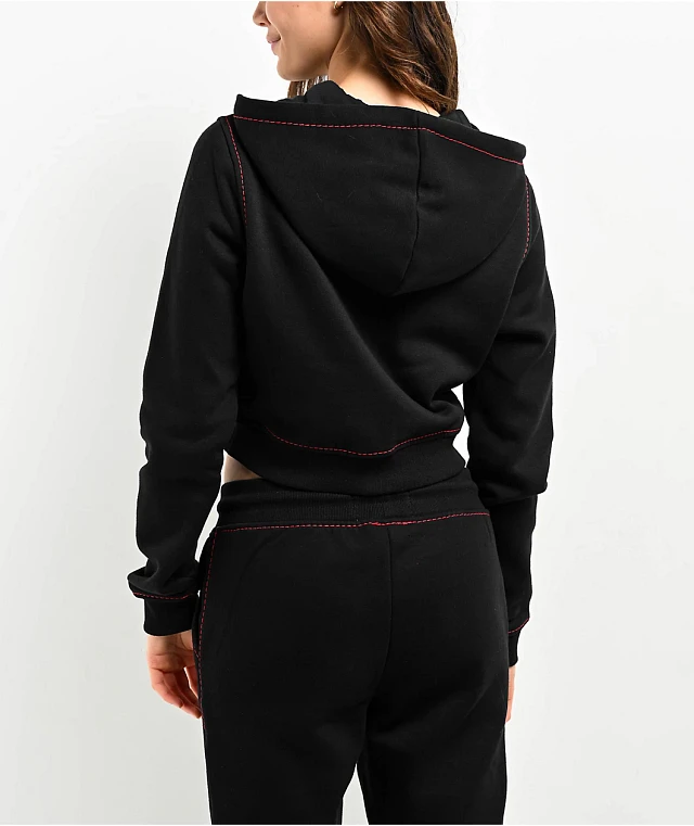 True Religion Cherry Shrunken Black Crop Zip Hoodie | Liberty Center