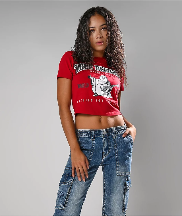 ★KIRSH★ Kirsh X True Religion Crop Slim Tee Red True Religion Heritage Logo Red Crop T-Shirt | Zumiez