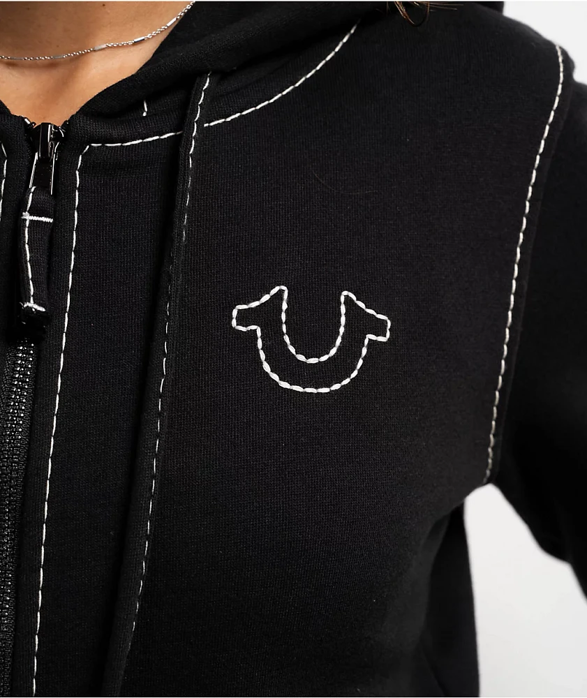 True Religion Big T Buddha Black Crop Zip Hoodie | Liberty Center