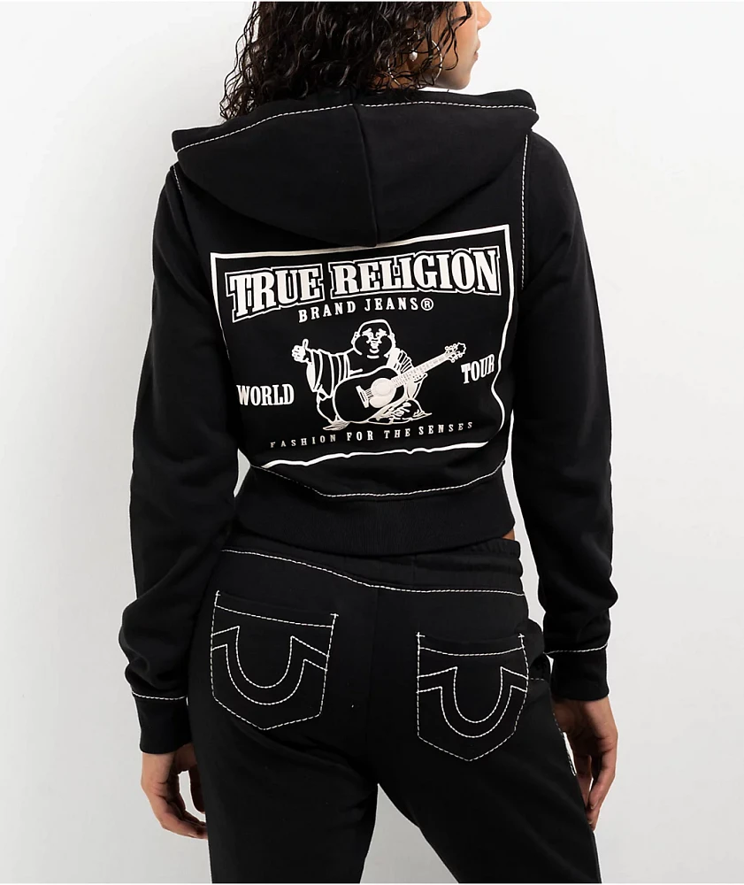 True Religion Big T Buddha Black Crop Zip Hoodie | MainPlace