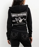 True Religion Big T Buddha Black Crop Zip Hoodie | Liberty Center