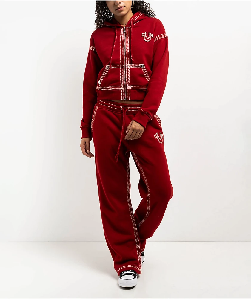 True Religion Big T Horseshoe Red Zip Hoodie | MainPlace Mall