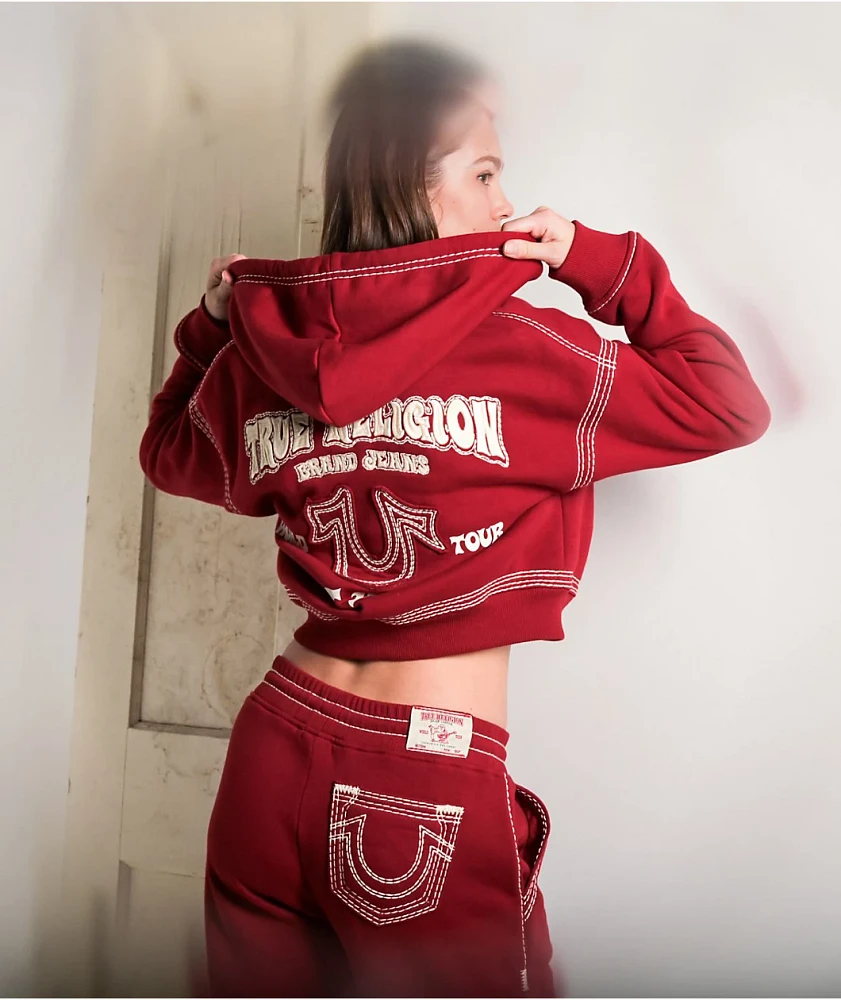True Religion Big T Horseshoe Red Zip Hoodie | MainPlace Mall