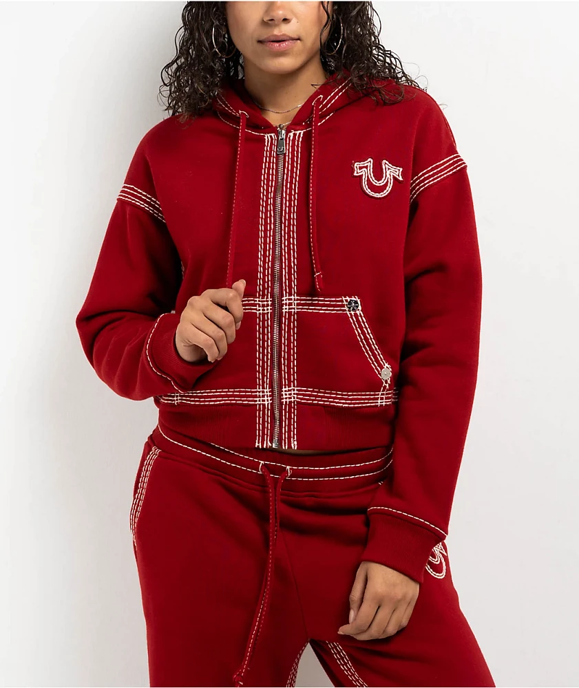True Religion Big T Horseshoe Red Zip Hoodie | Liberty Center