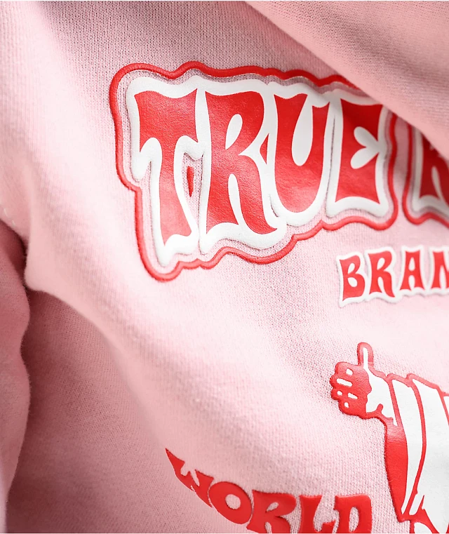 True Religion Big T Logo Pink Crop Zip Hoodie | MainPlace Mall