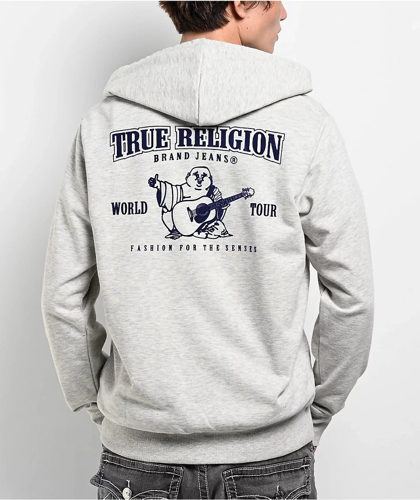 True Religion Classic Logo Heather Grey Zip Hoodie | Liberty