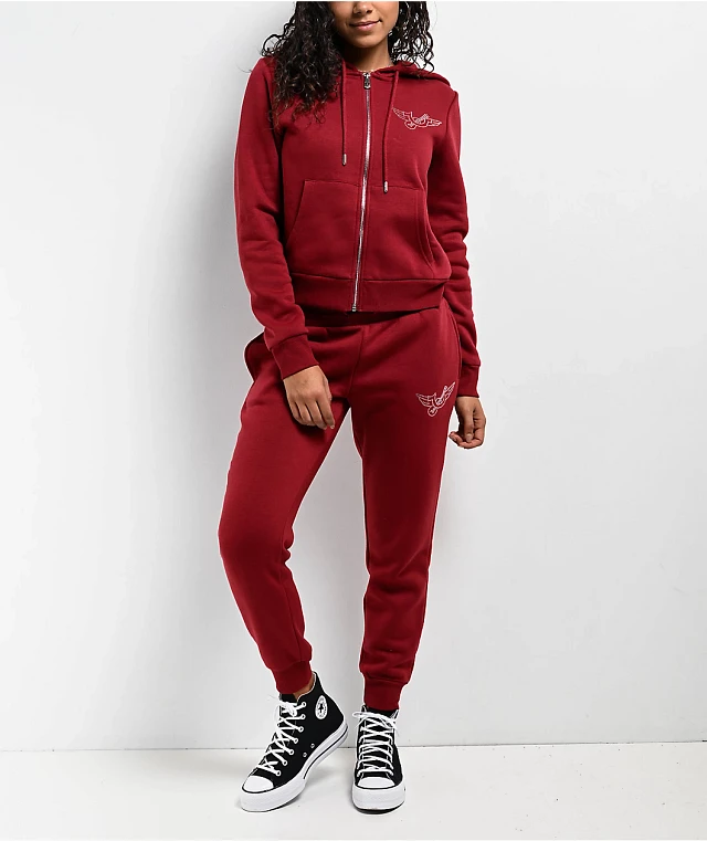 True Religion Crystal Ruby Red Crop Zip Hoodie | MainPlace Mall