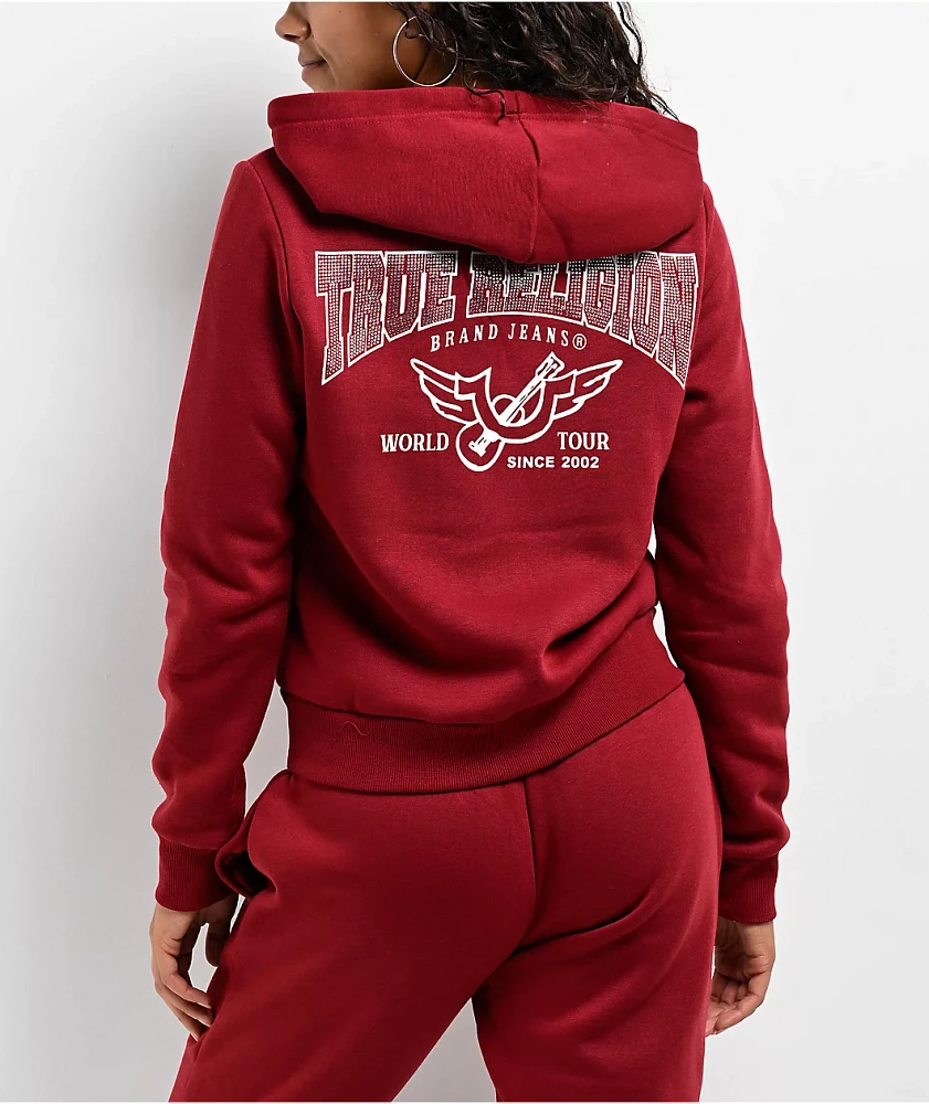 True Religion Crystal Ruby Red Crop Zip Hoodie | MainPlace Mall