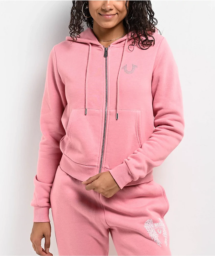 True Religion Crystal Wing Rosebud Crop Zip Hoodie | MainPlace Mall