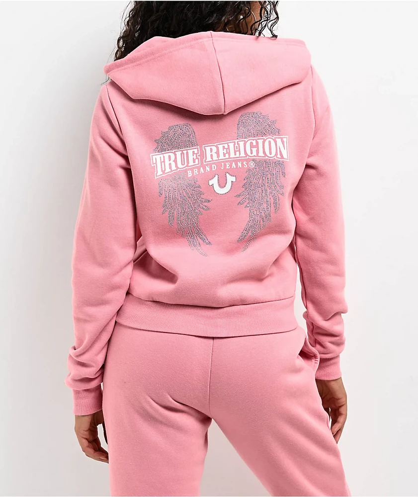 True Religion Crystal Wing Rosebud Crop Zip Hoodie | MainPlace Mall