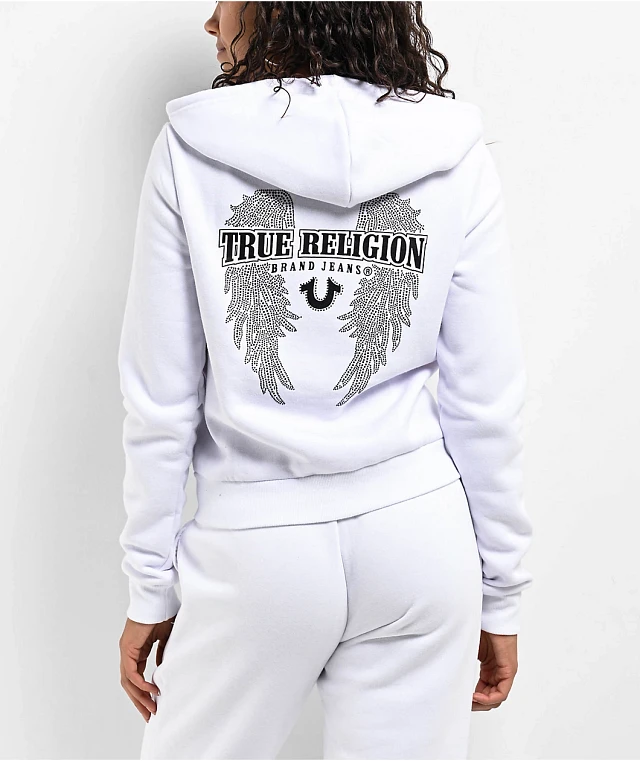 True Religion Crystal Wing White Zip Hoodie | Liberty Center