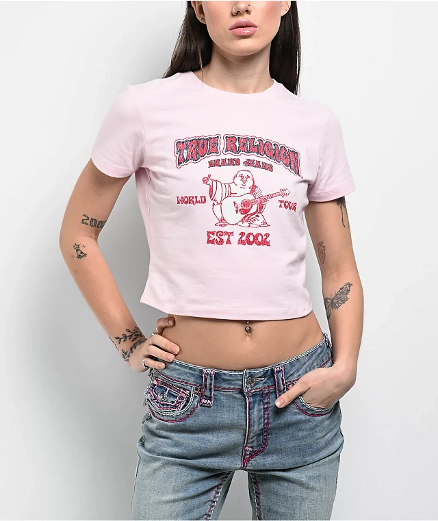 True Religion Heritage Pink Crop T-Shirt | Arden Fair