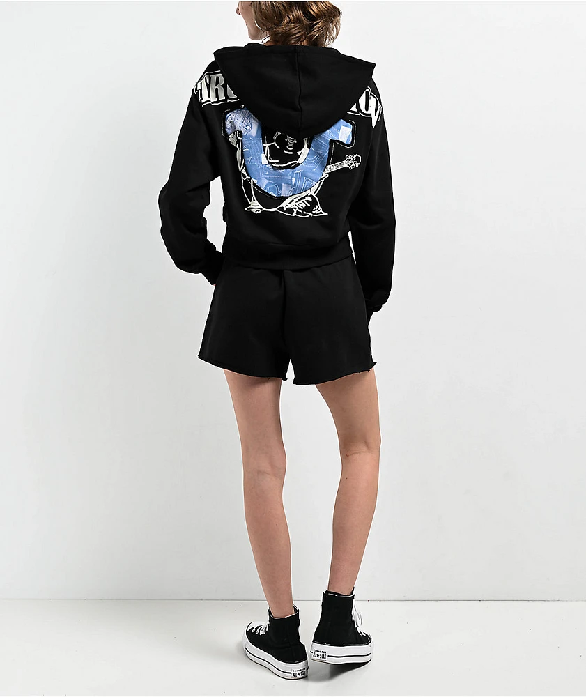 True Religion Jean Graphic Horseshoe Black Crop Hoodie | Liberty