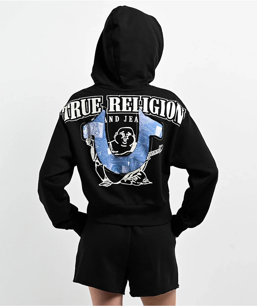 True Religion Jean Graphic Horseshoe Black Crop Hoodie at Hamilton