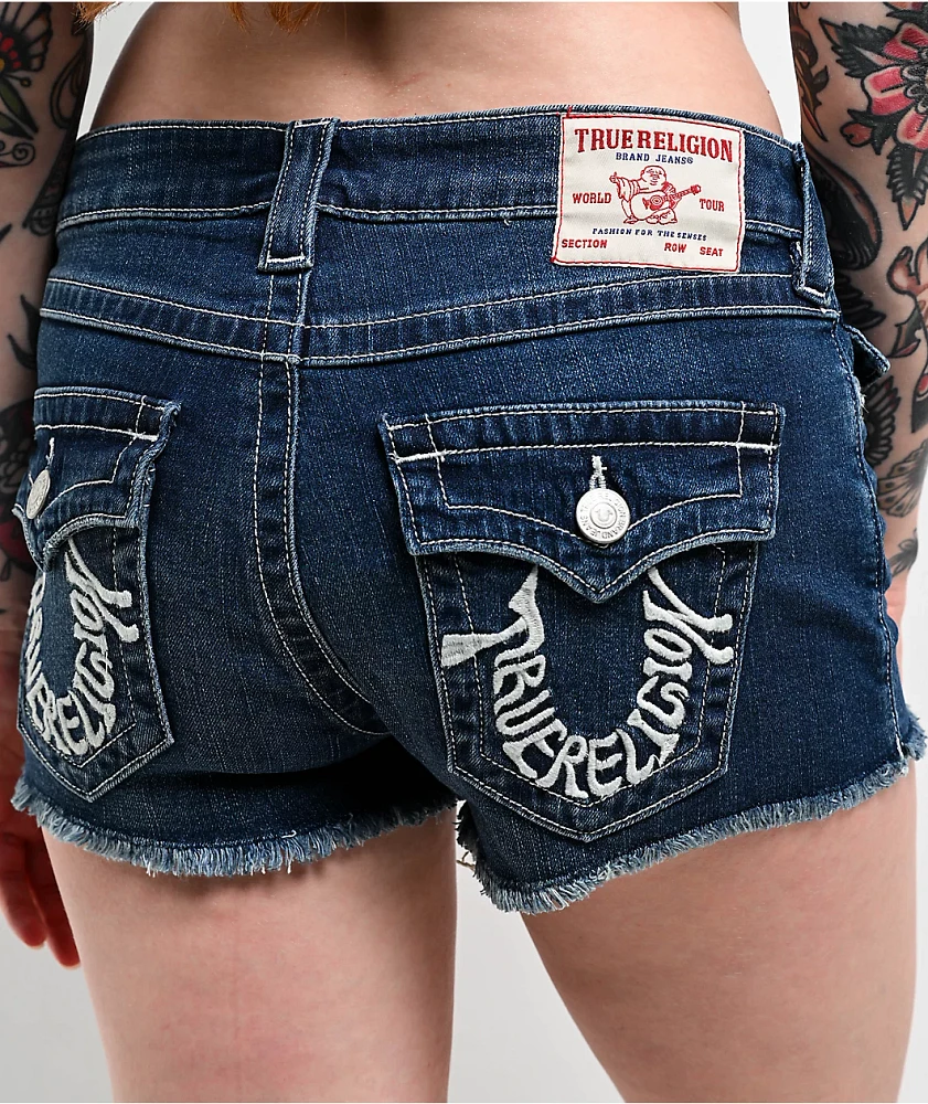 True Religion Joey Embroidered Low Rise Deep Wave Of Water Denim