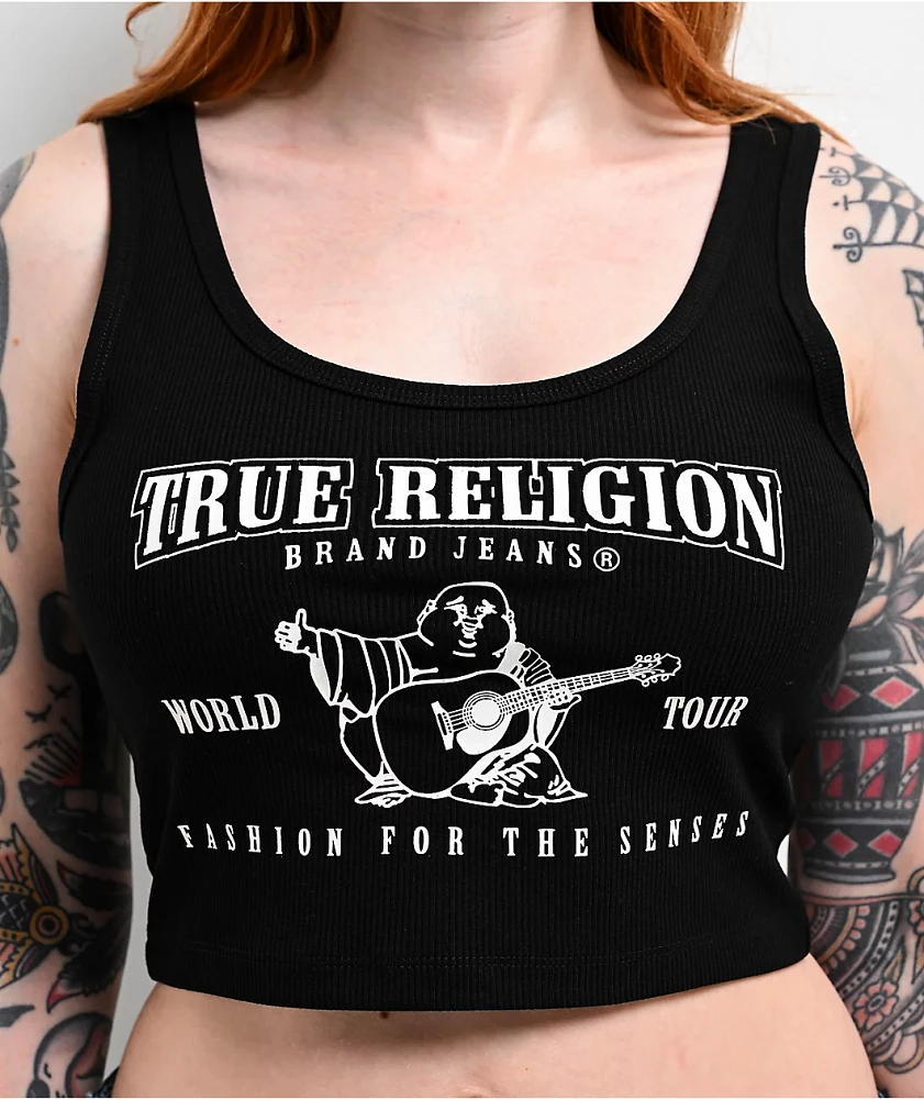 True Religion Logo Black Crop Tank Top | MainPlace Mall