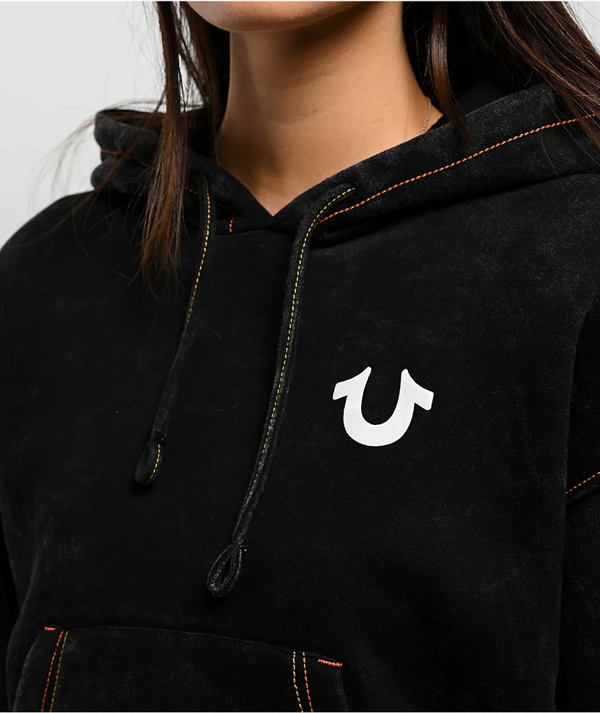 True Religion Old Multi SRS Black Wash Crop Hoodie | MainPlace Mall