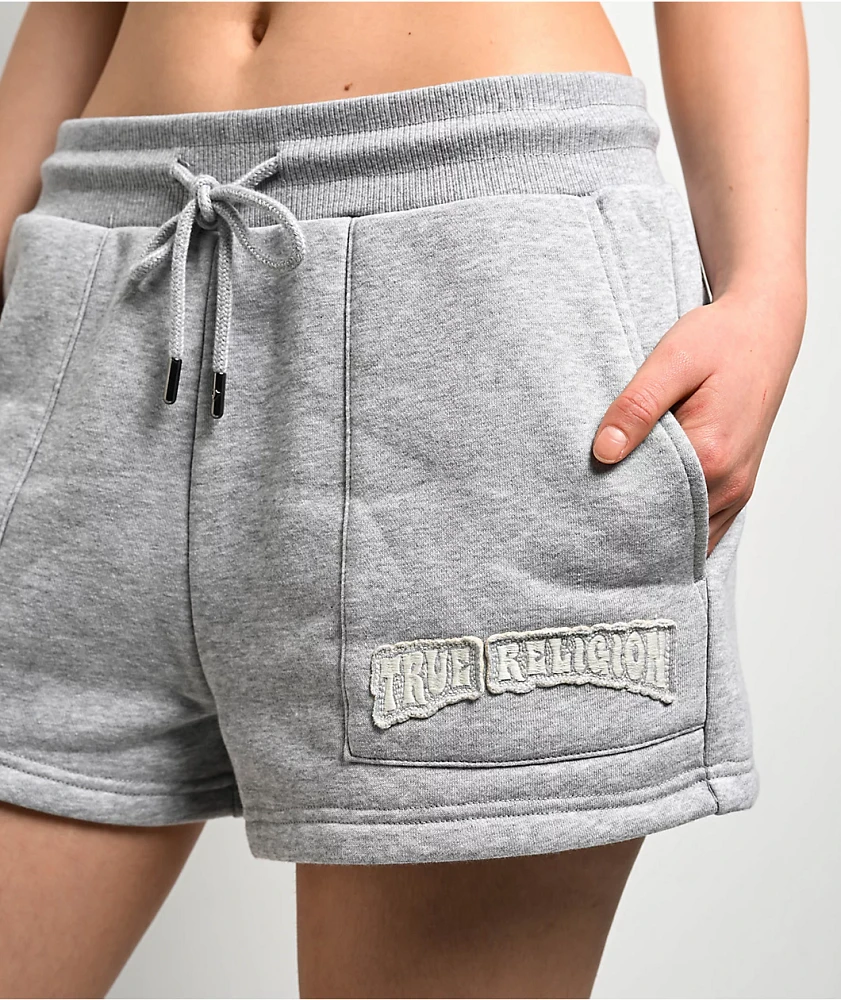 True Religion Patched Grey Sweat Shorts | Arden Fair