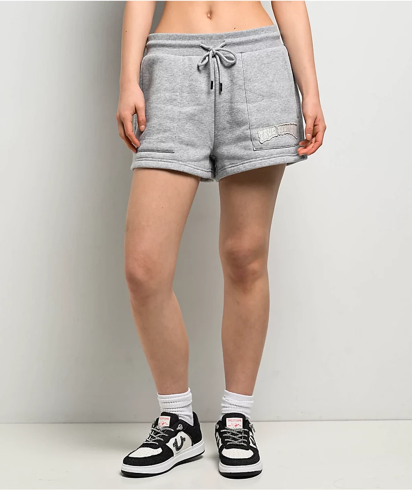True Religion Patched Grey Sweat Shorts | Arden Fair