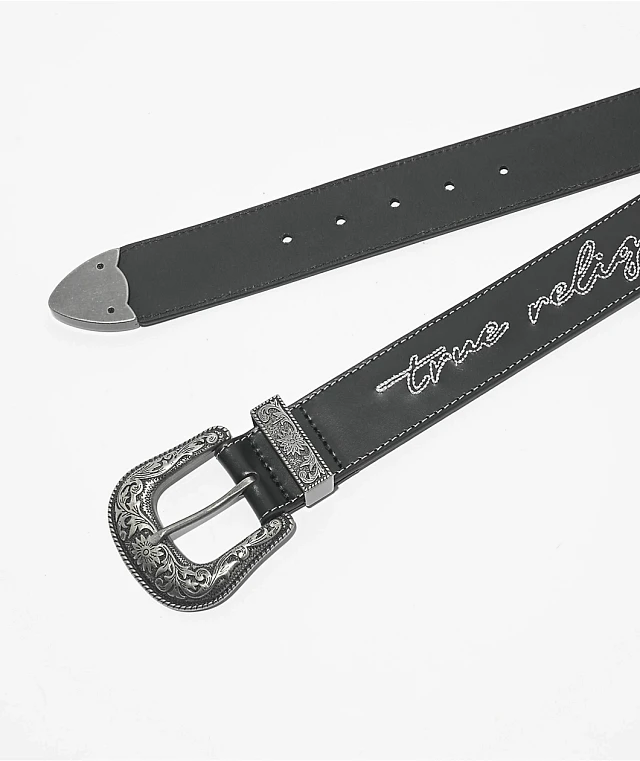 New True Religion Mens Touring Belt Iconic Black Concert