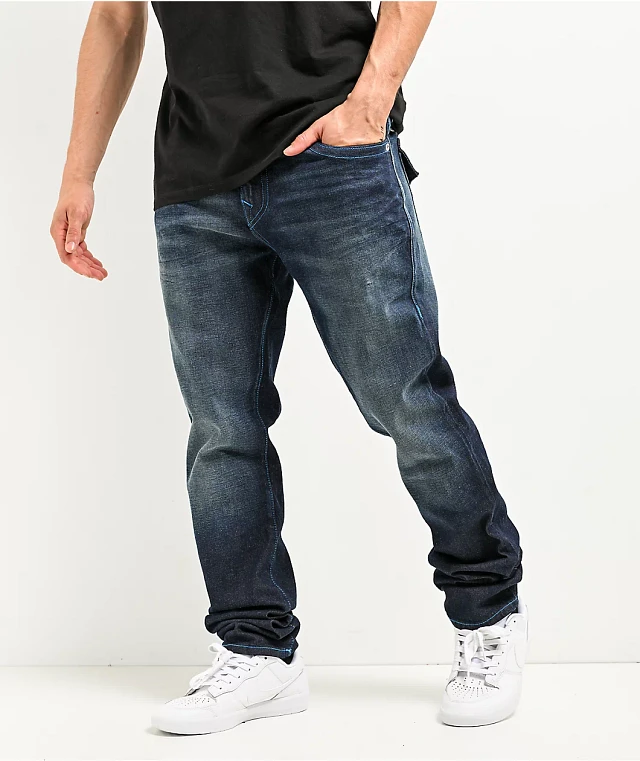 True Religion Joey Low Rise Saddle Stitch Dark Wash Flare