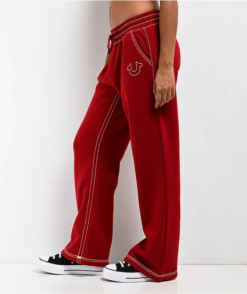 True Religion Super T Fleece Ruby Red Sweatpants | Arden Fair