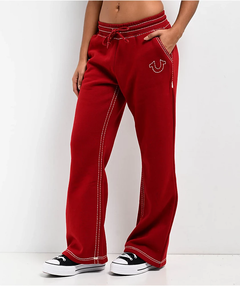 True Religion Super T Fleece Ruby Red Sweatpants | MainPlace Mall