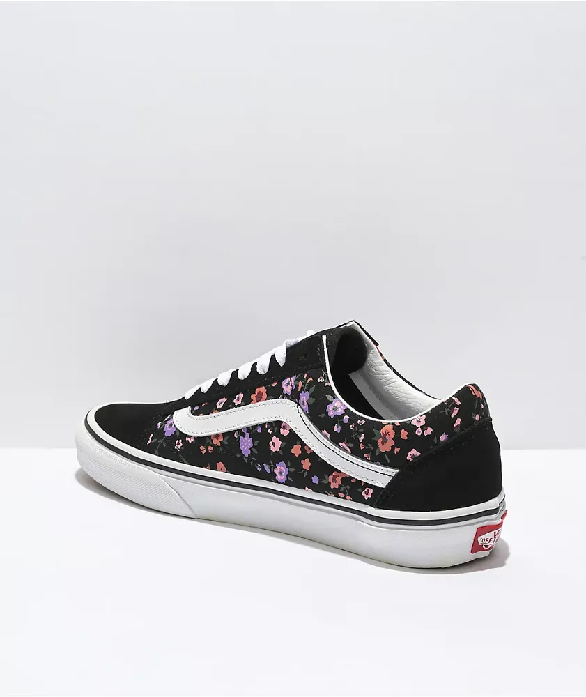 Black floral vans old skool discount