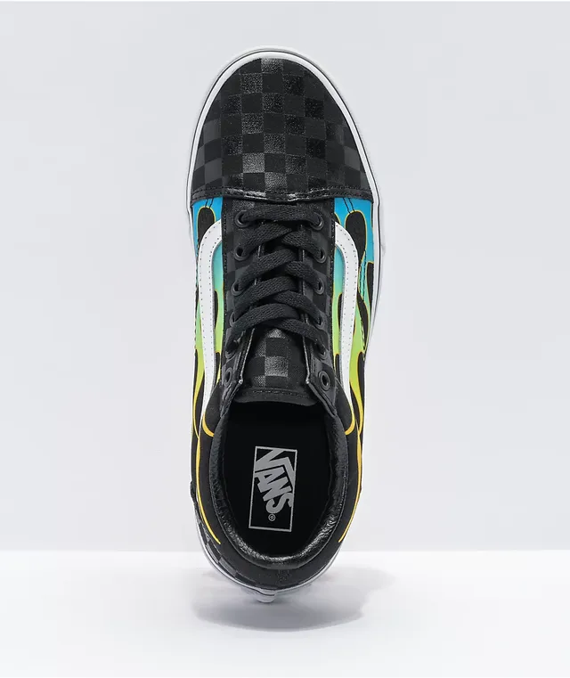 Vans old skool v glow flame checkerboard 2025 skate shoe