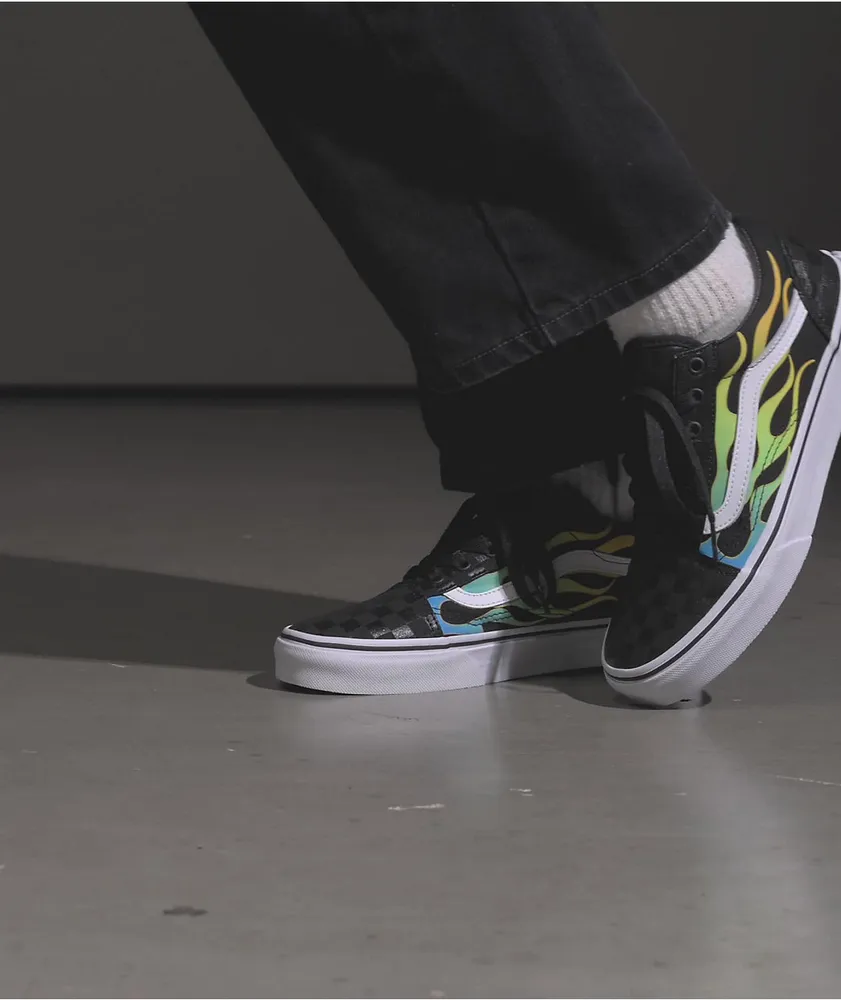 Vans Old Skool Glow Flame Black Checkerboard Skate Shoes Mall of