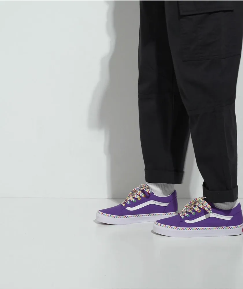 Vans old skool rainbow checkerboard skate shoe hot sale