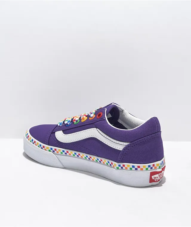 Vans Old Skool Rainbow Checkerboard Purple Skate Shoes Hamilton