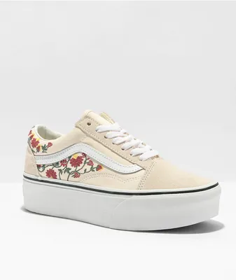 Beige floral vans discount