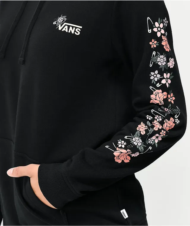 Vans rose checkerboard sleeve black hoodie sale