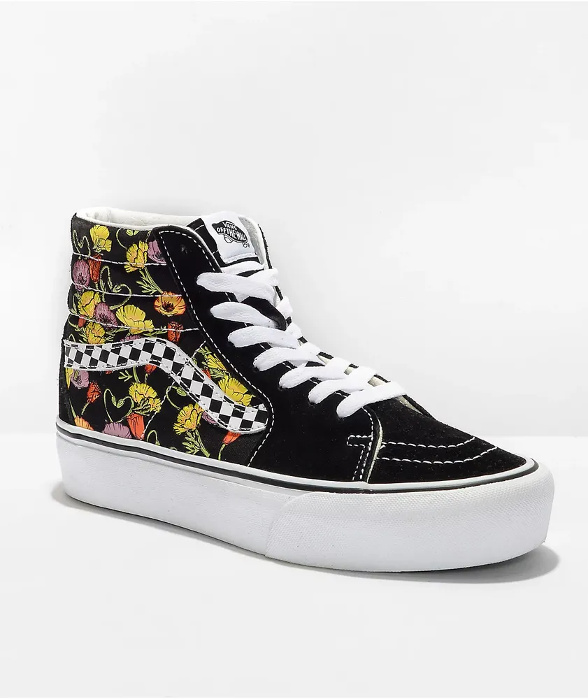 Vans Sk8 Hi Poppy Checkered Black Platform 2.0 Shoes Plaza Las