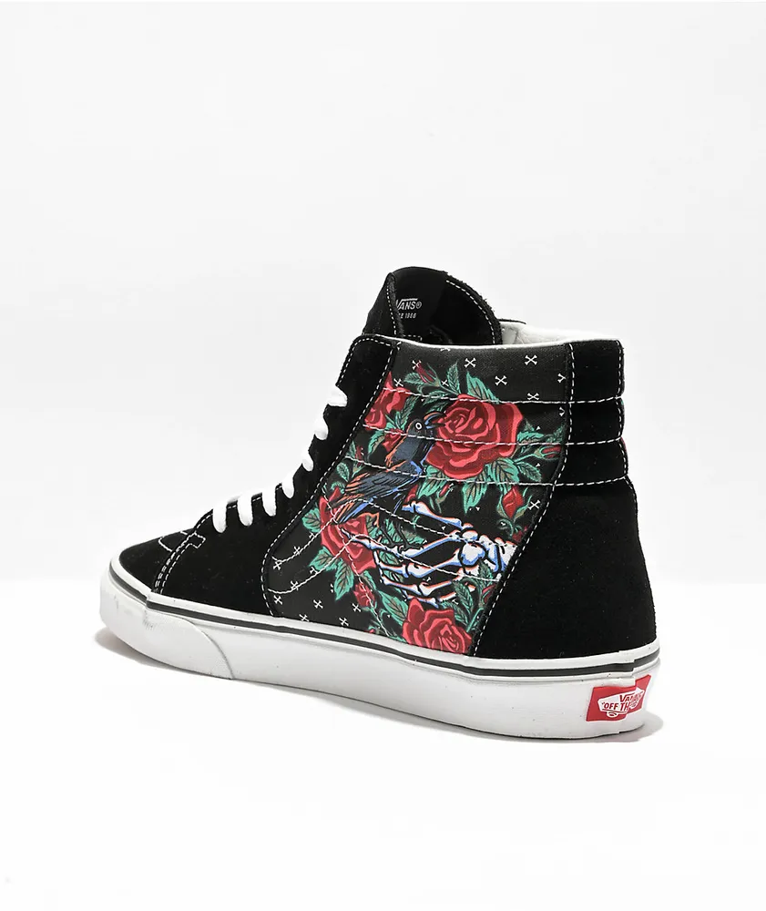 Vans Sk8 Hi Rose Skulls Black Skate Shoes Mall of America