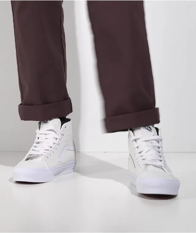 Vans sk8 hi white canvas deals