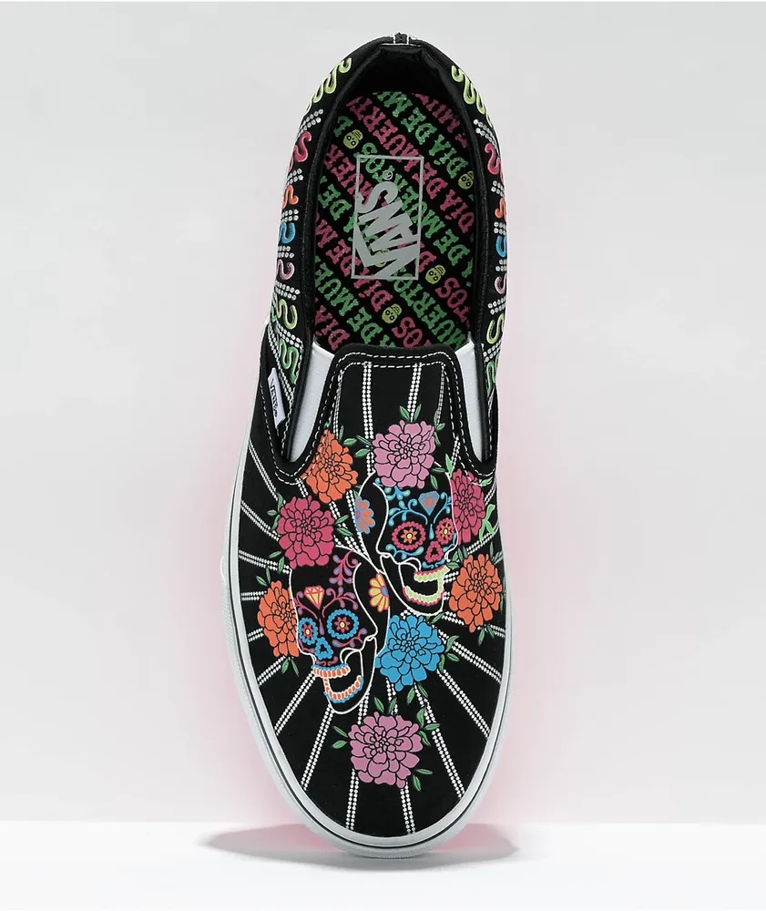 Vans SlipOn Dia De Los Muertos Black & White Skate Shoes Mall of