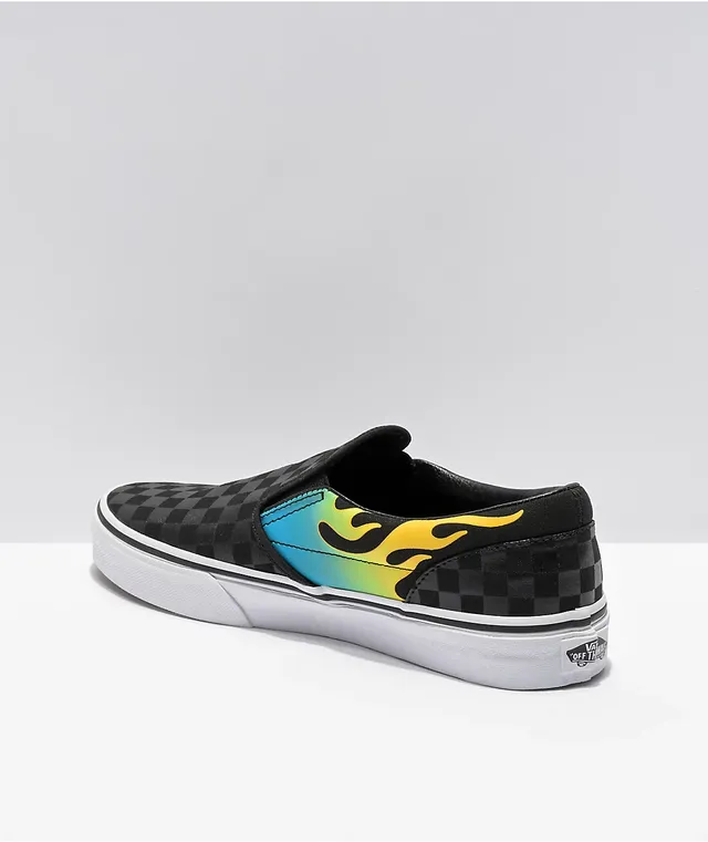 Flame checkerboard discount slip on vans