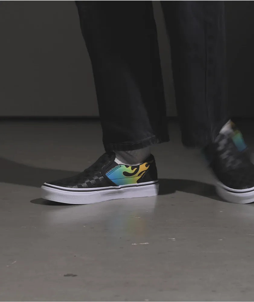 Vans Slip On Glow Flame Black Checkerboard Skate Shoes Mall of