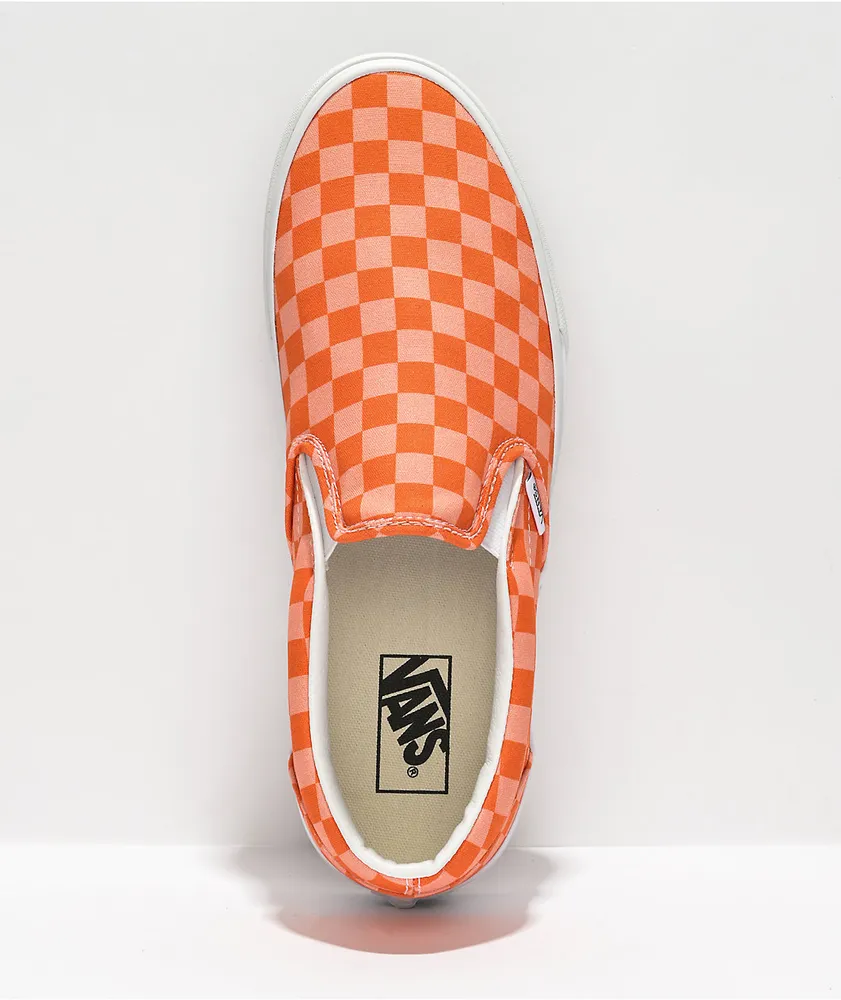 Peach checkered slip on vans shop