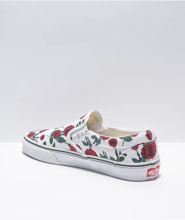 Vans Slip On Red Roses White Skate Shoes CoolSprings Galleria
