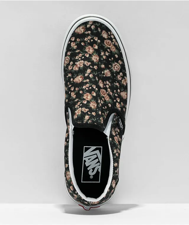 Black slip on vans with roses clearance