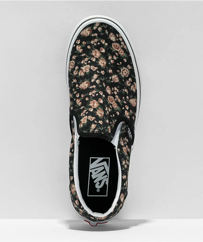 Black slip on vans with roses cheap