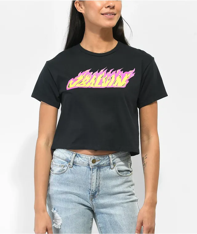 Vibras by J Balvin Flames Black Crop T Shirt Hamilton Place