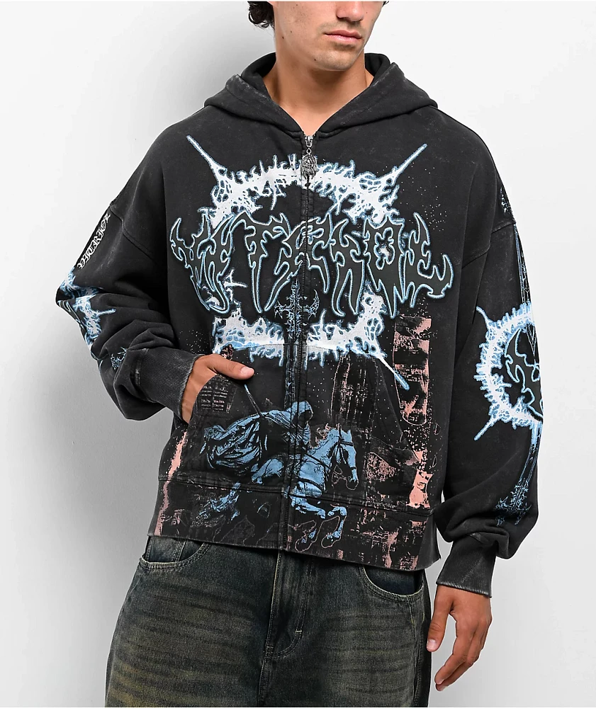 Vitriol Angel Face Black Wash Zip Hoodie | MainPlace Mall