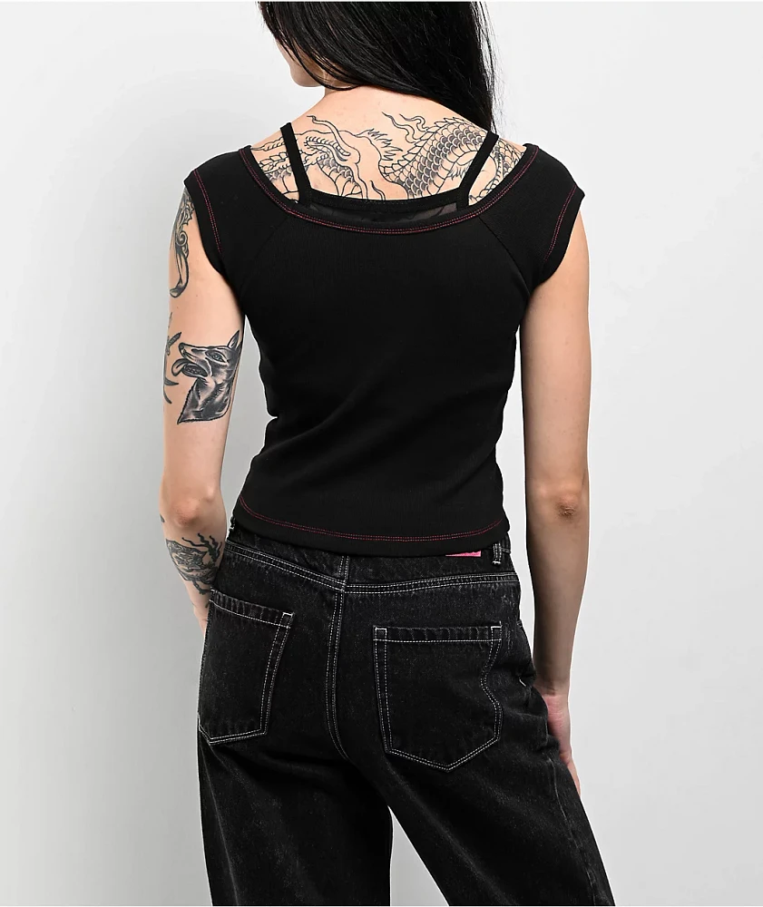 Vitriol Keeli Off Shoulder Black 2fer T-Shirt | MainPlace Mall